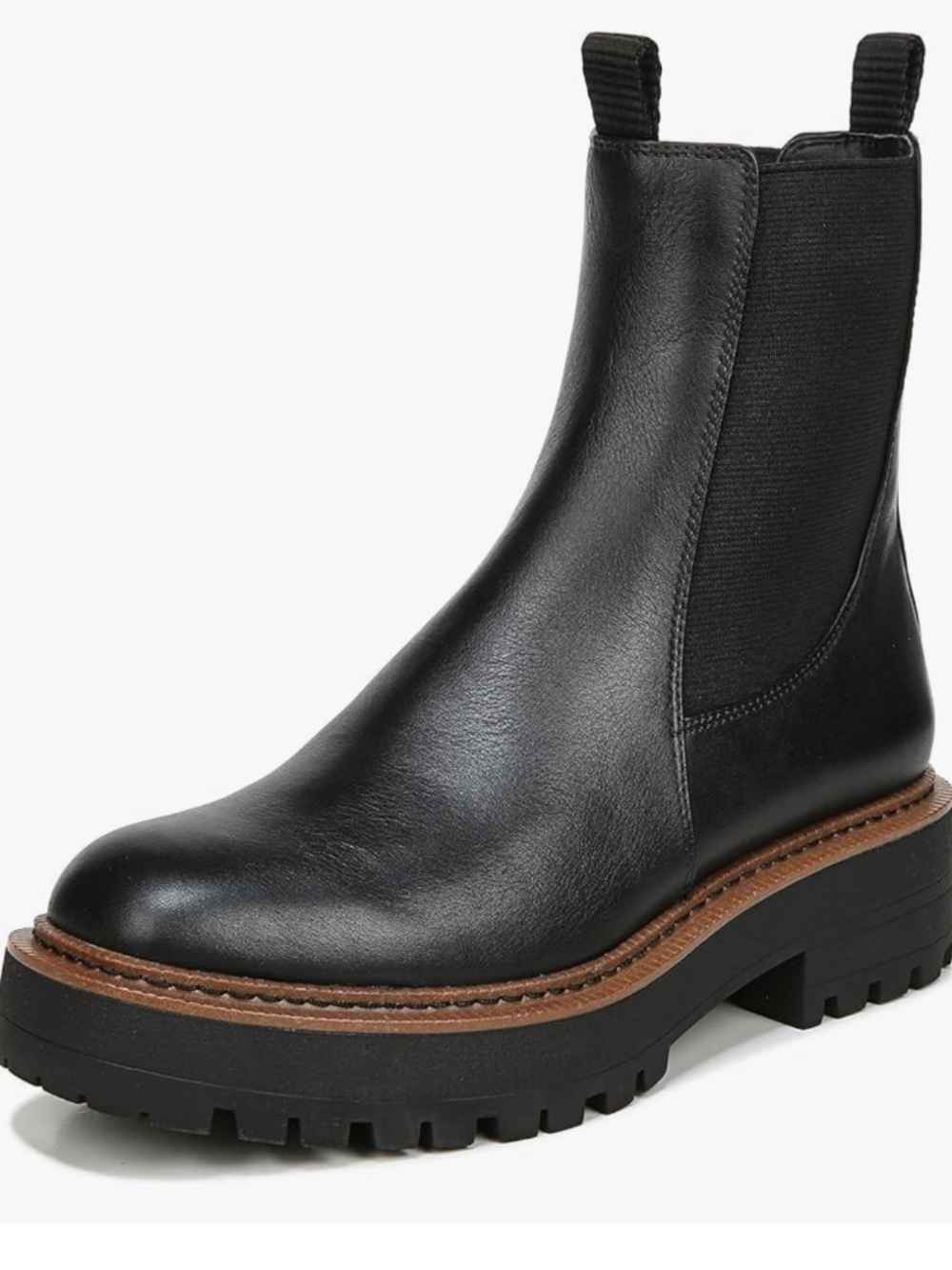 Sam Edelman Laguna Chelsea Boots Waterproof Black Leather Lug Sole Size 8